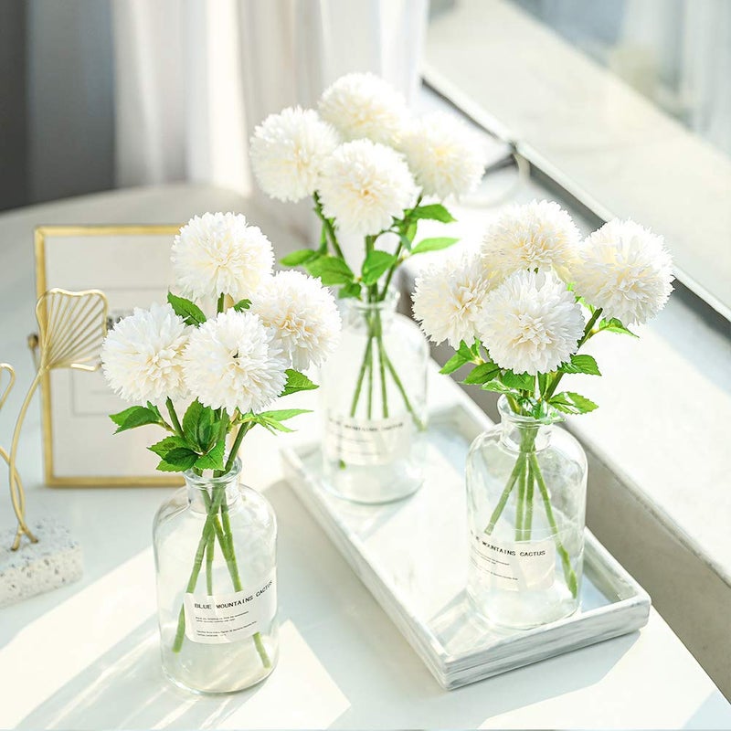 Floweroyal 12pcs Artificial Chrysanthemum Ball Flowers Silk Hydrangea Bridal Wedding Bouquet for Home Garden Party Office Coffee House Decoration (Cream White) - Image 5